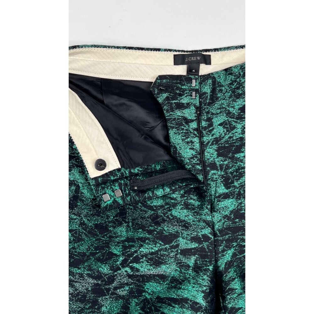 J. CREW 4 Evergreen Jacquard Metallic Cropped Straight Pants Dressy Holidays - Picture 8 of 11
